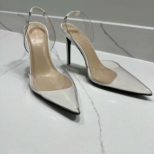 Black Suede Studio Millie Clear Stiletto Sandal